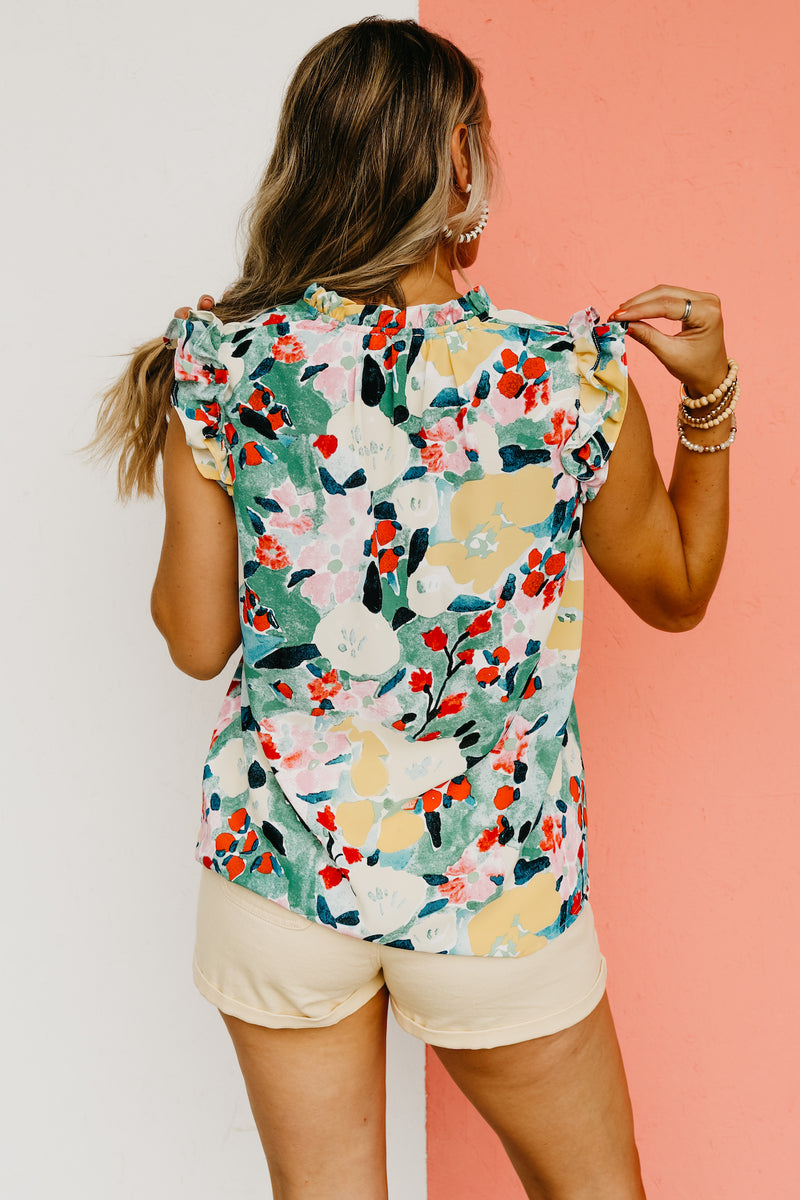 The Dennis Floral Ruffle Neck Top
