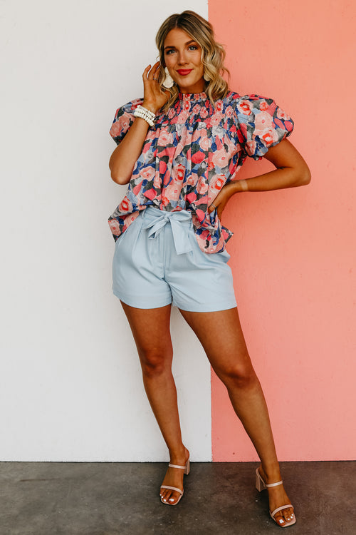 The Lilith Smocked Watercolor Smock Top