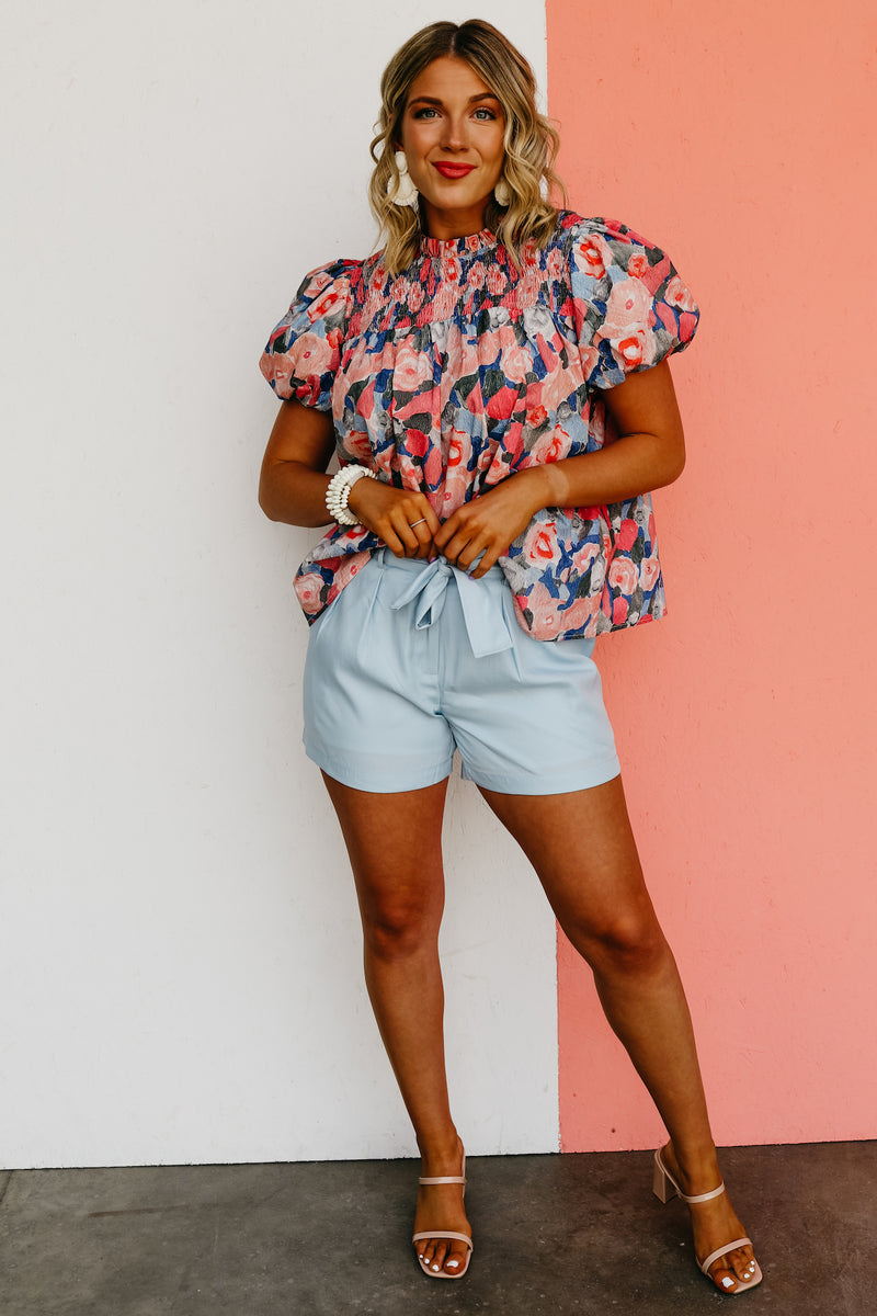 The Lilith Smocked Watercolor Smock Top