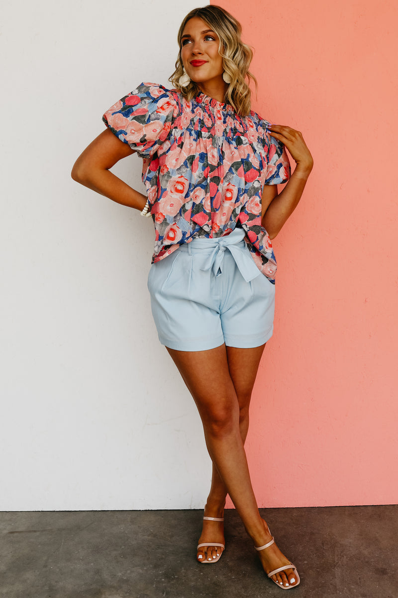 The Lilith Smocked Watercolor Smock Top