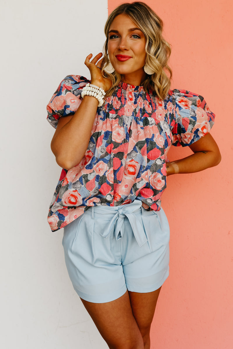 The Lilith Smocked Watercolor Smock Top
