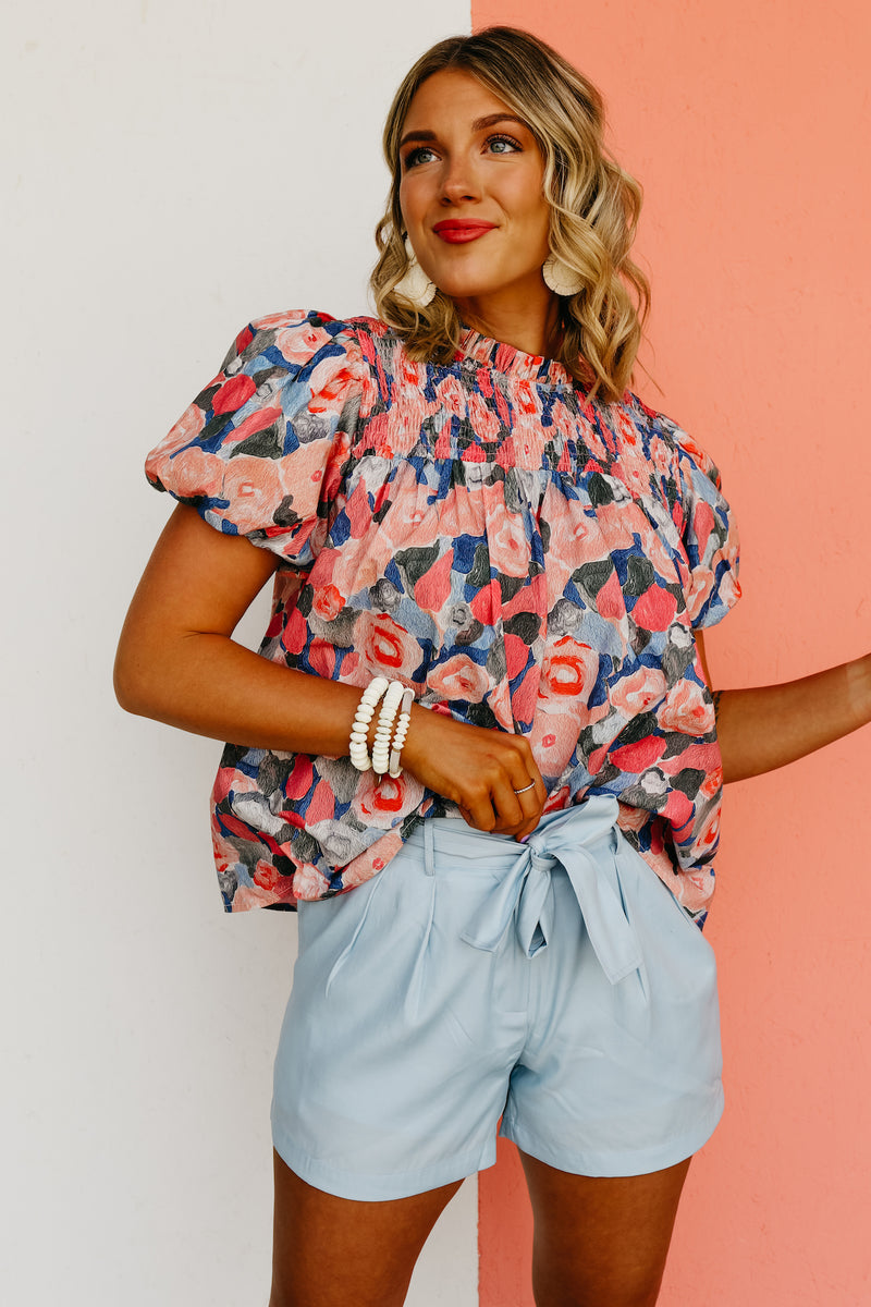 The Lilith Smocked Watercolor Smock Top