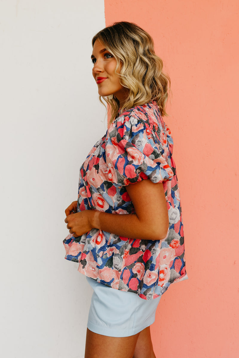 The Lilith Smocked Watercolor Smock Top