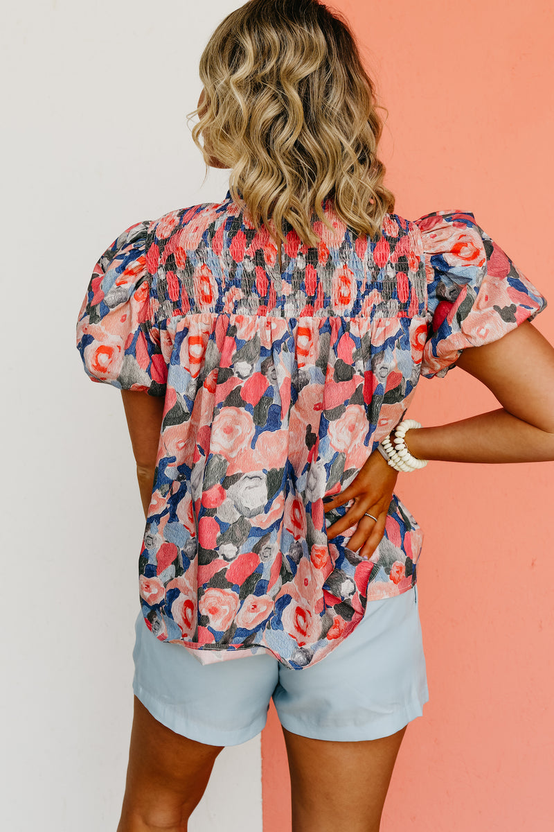 The Lilith Smocked Watercolor Smock Top