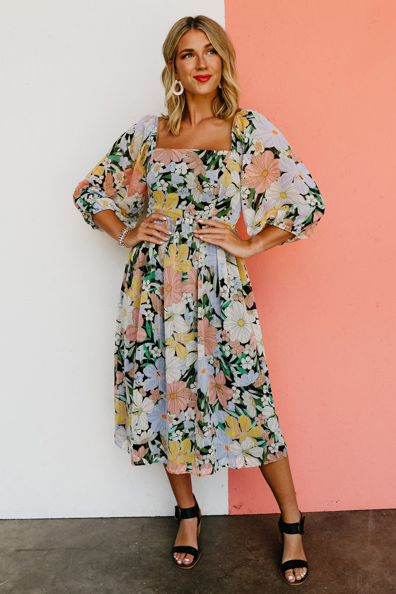 The Jalen Floral Puff Sleeve Midi Dress