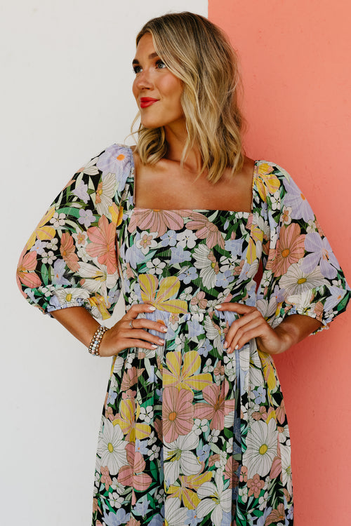 The Jalen Floral Puff Sleeve Midi Dress