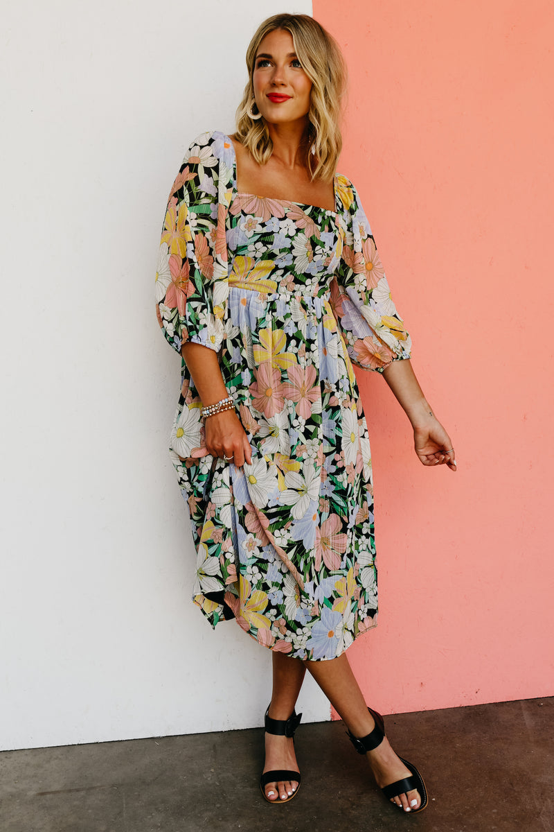 The Jalen Floral Puff Sleeve Midi Dress