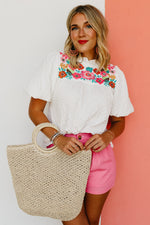 The Lewis Puff Sleeve Quilted Embroidered Top
