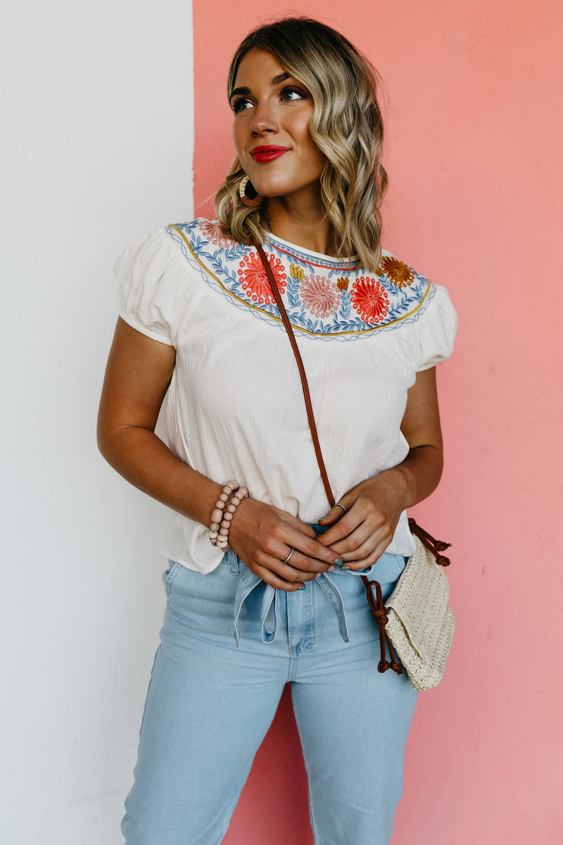 The Serena Embroidered Peasant Top - FINAL SALE