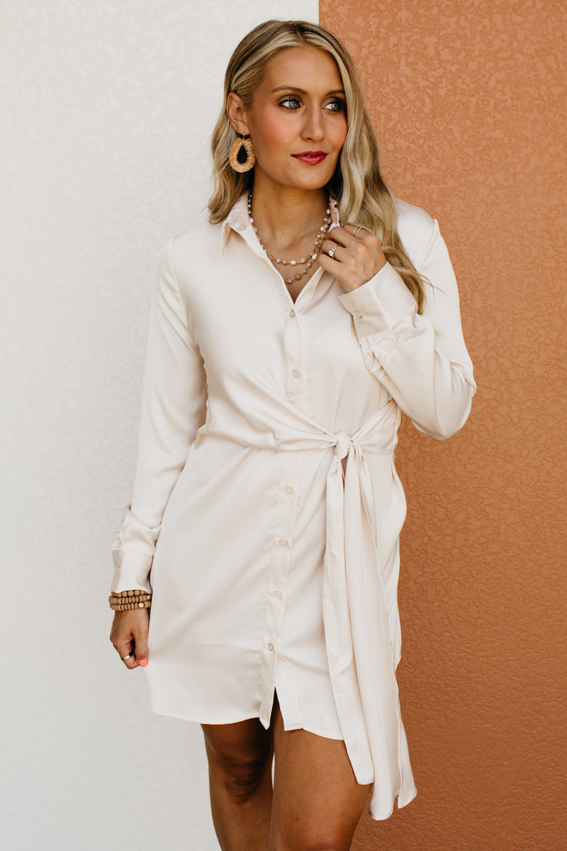 The Greta Side Tie Waist Mini Shirt Dress