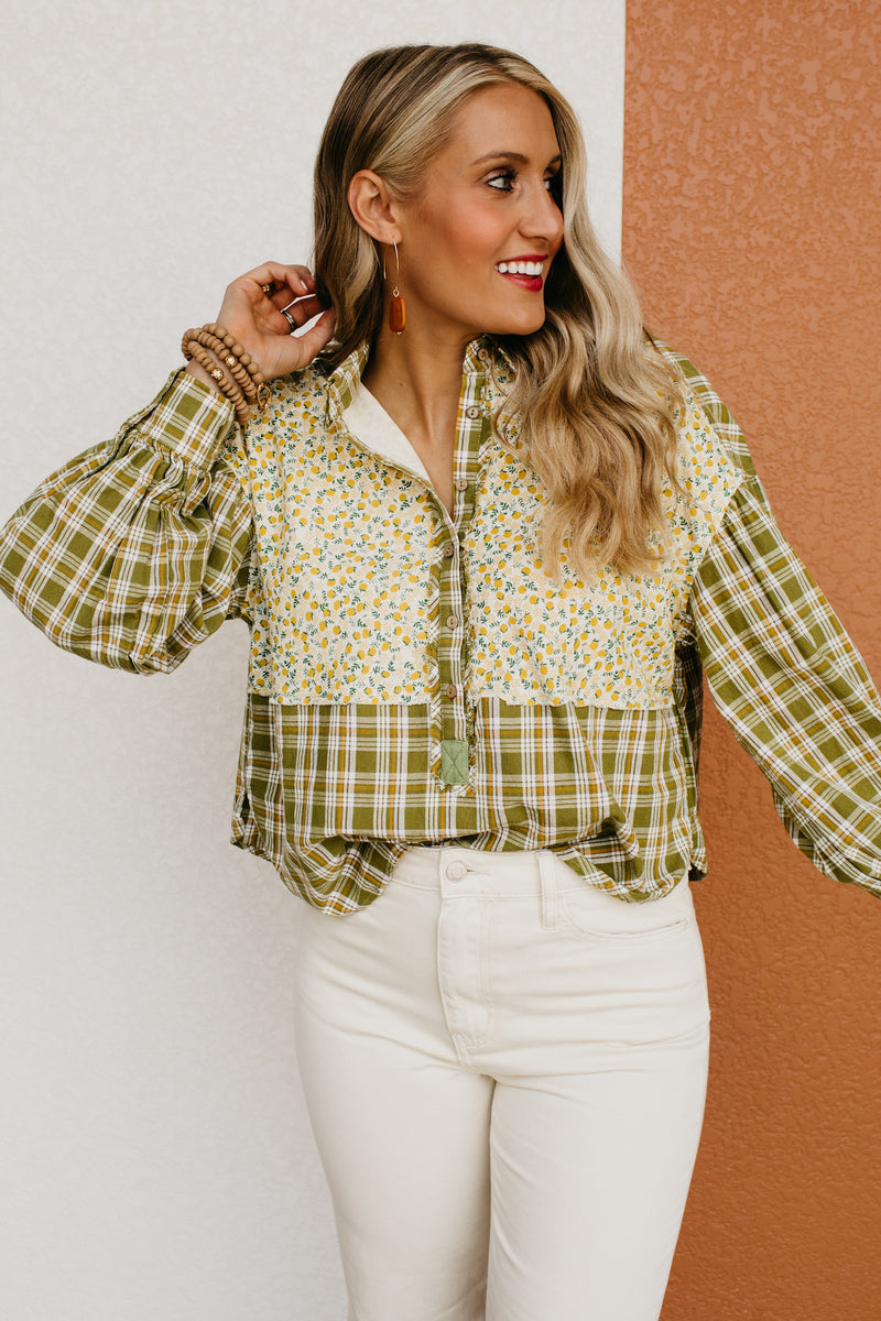 The Alena Mixed Media Floral Button Down Shirt