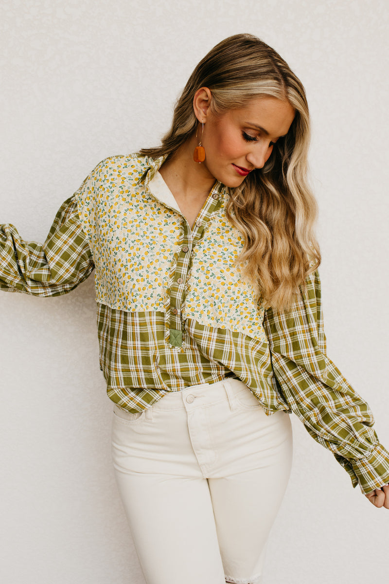 The Alena Mixed Media Floral Button Down Shirt