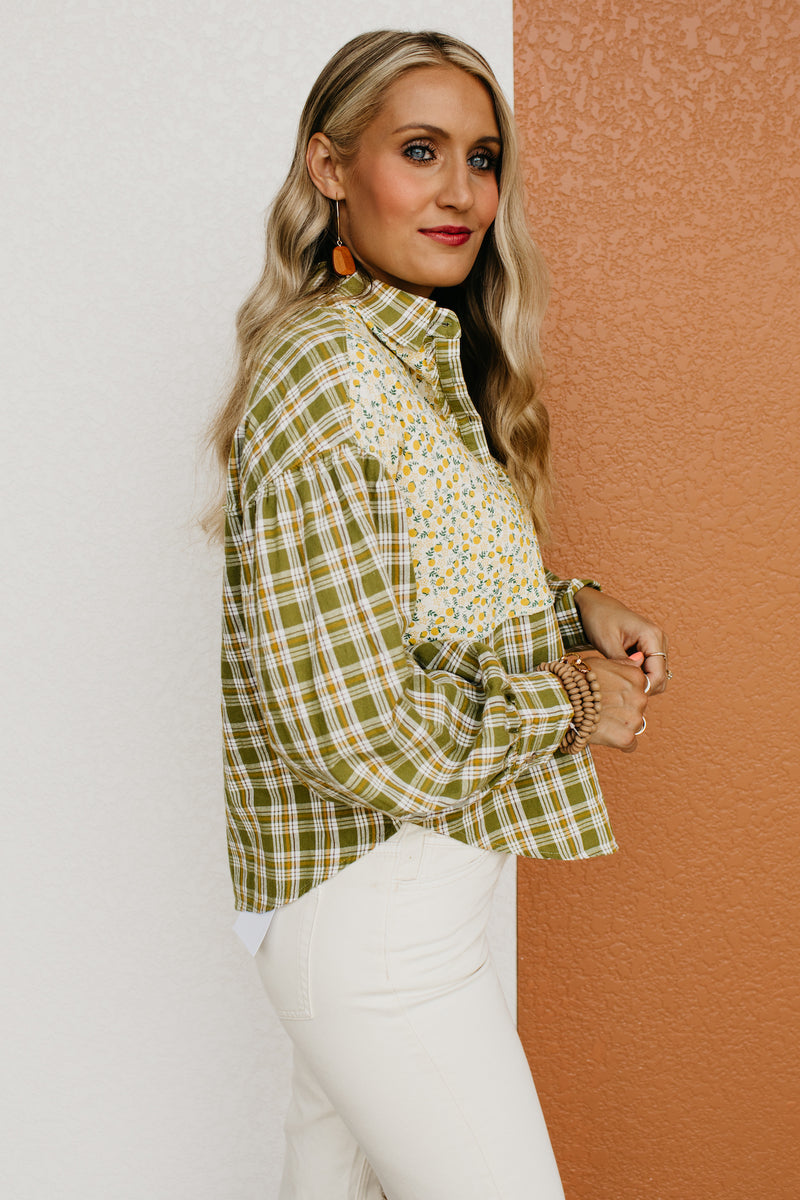 The Alena Mixed Media Floral Button Down Shirt
