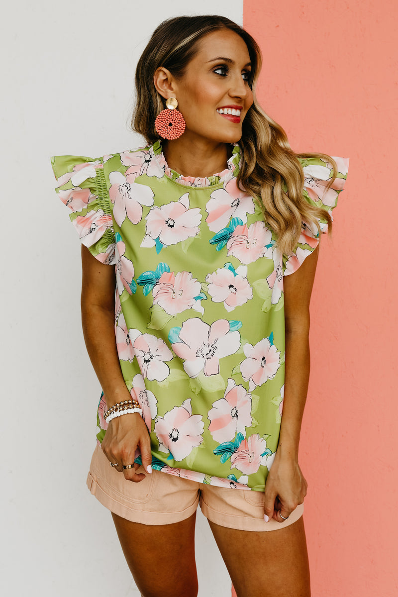 The Julio Floral Ruffle Neck Blouse