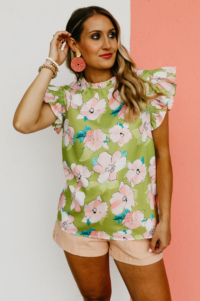 The Julio Floral Ruffle Neck Blouse