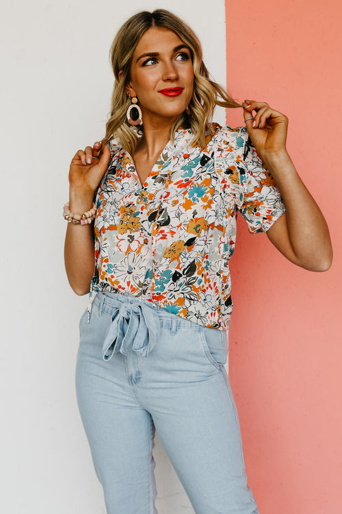 The Cheyenne Floral Watercolor Peasant Blouse