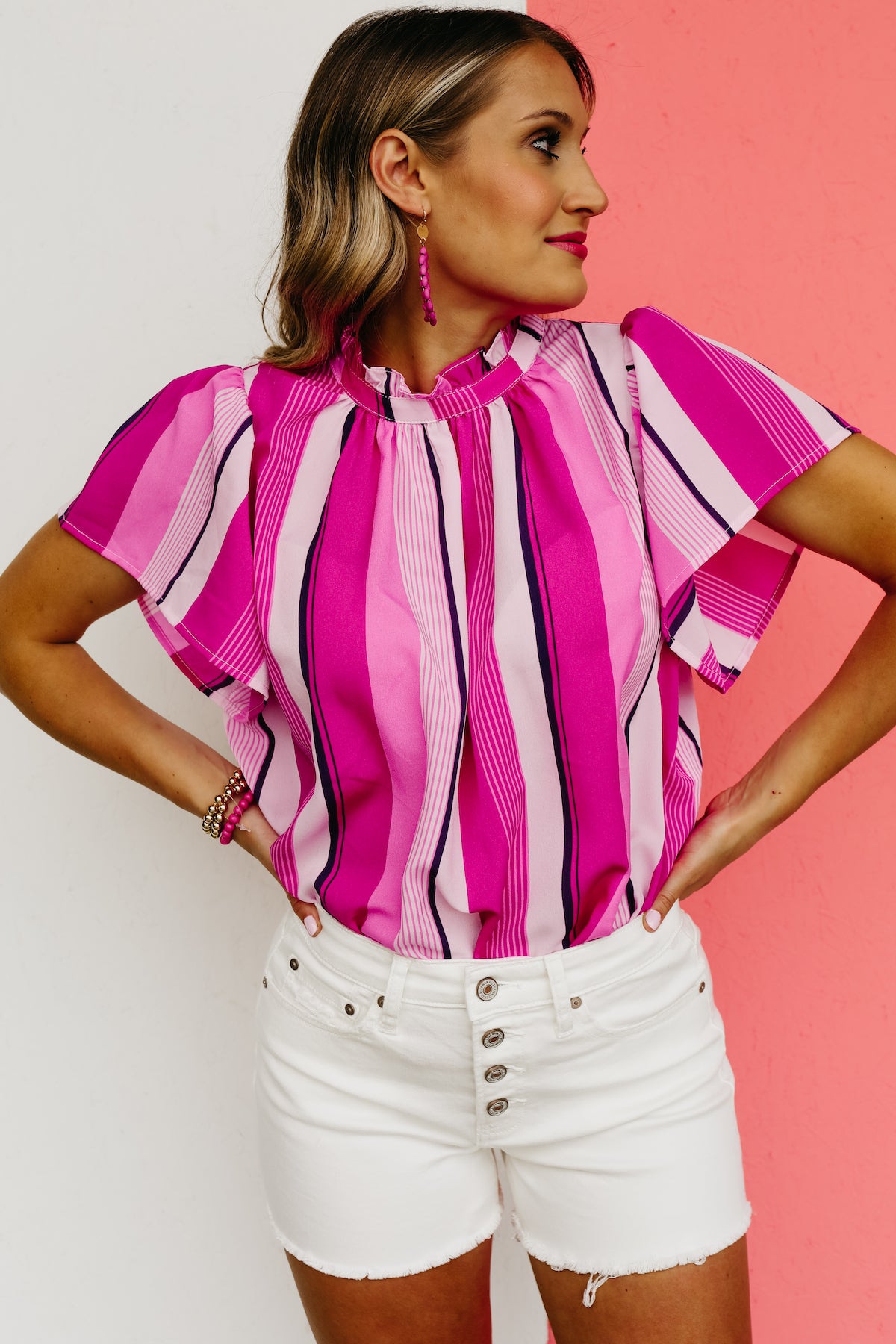 The Davis Flutter Sleeve Striped Blouse - FINAL SALE