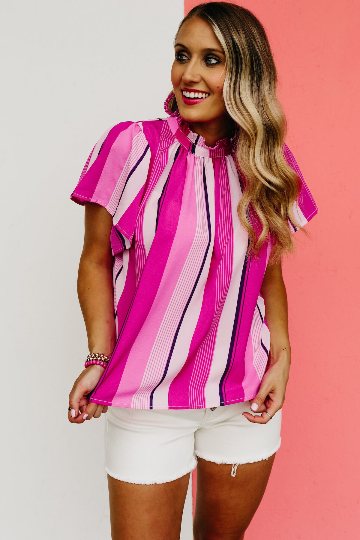 The Davis Flutter Sleeve Striped Blouse - FINAL SALE