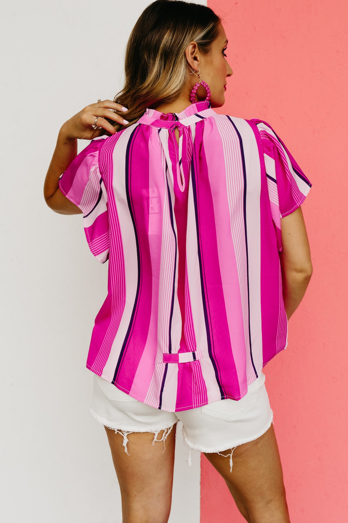 The Davis Flutter Sleeve Striped Blouse - FINAL SALE