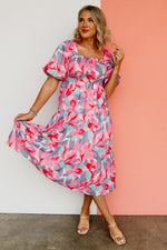 The Michaela Puff Sleeve Floral Midi Dress