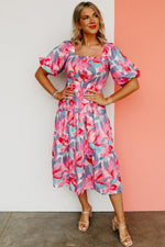 The Michaela Puff Sleeve Floral Midi Dress