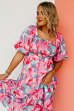 The Michaela Puff Sleeve Floral Midi Dress