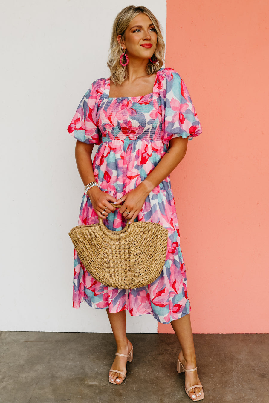 The Michaela Puff Sleeve Floral Midi Dress  - FINAL SALE