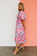The Michaela Puff Sleeve Floral Midi Dress