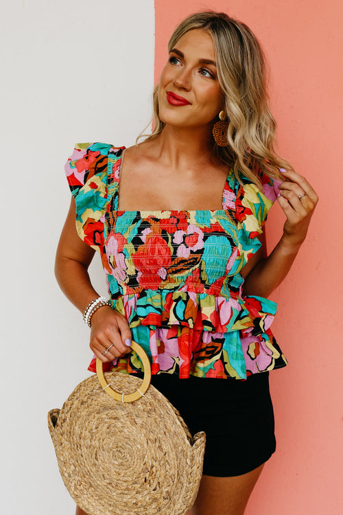 The Kieran Smocked Ruffle Sleeve Tank Top