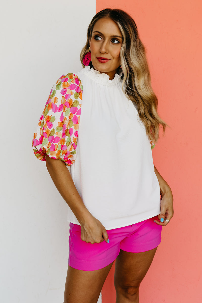 The Mikayla Puff Sleeve Button Back Leaf Print Blouse - FINAL SALE