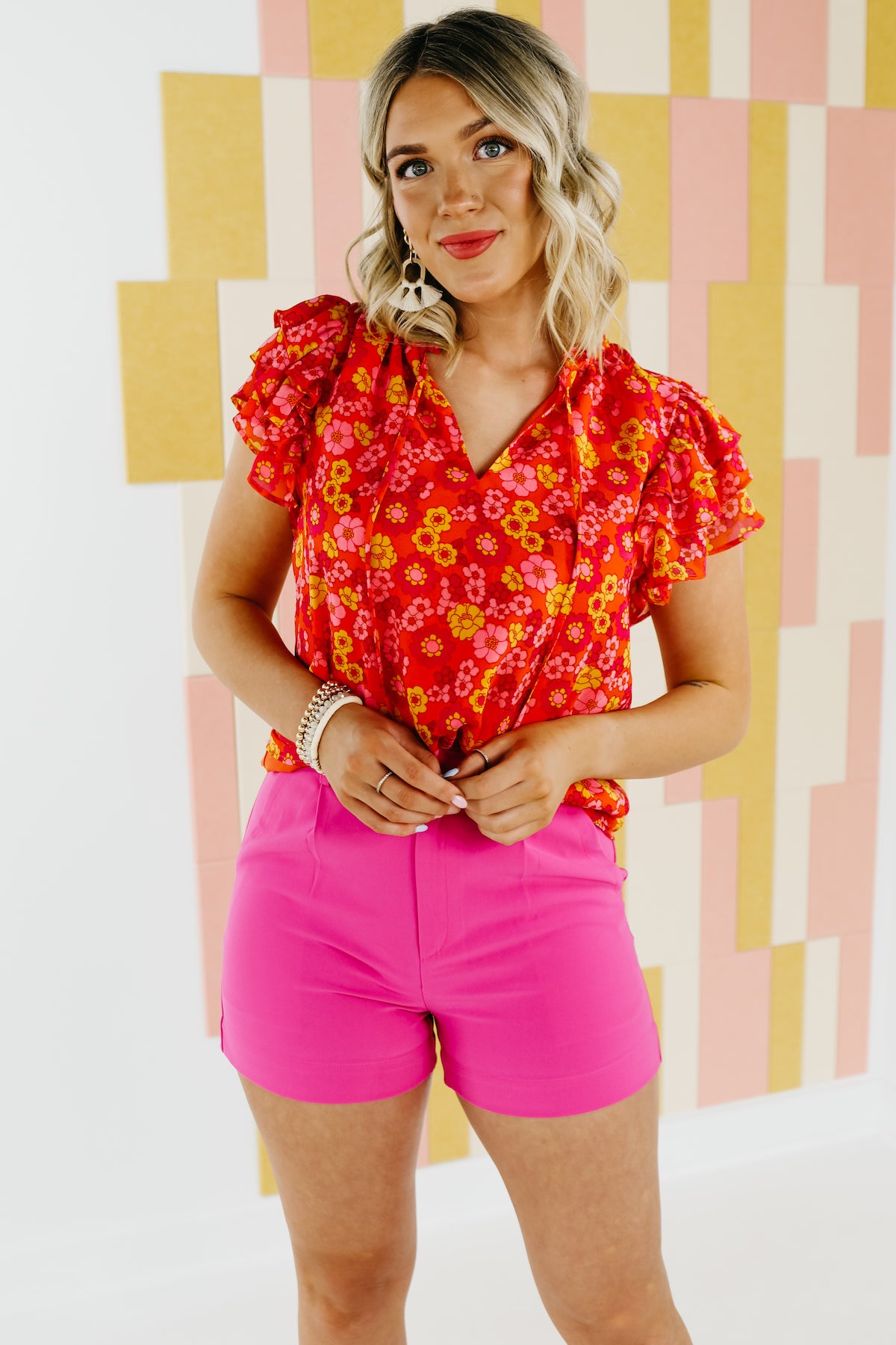 The Elle Floral Ruffle Tie Neck Blouse - FINAL SALE