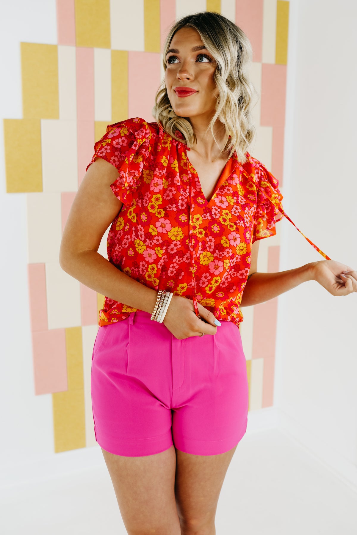 The Elle Floral Ruffle Tie Neck Blouse - FINAL SALE