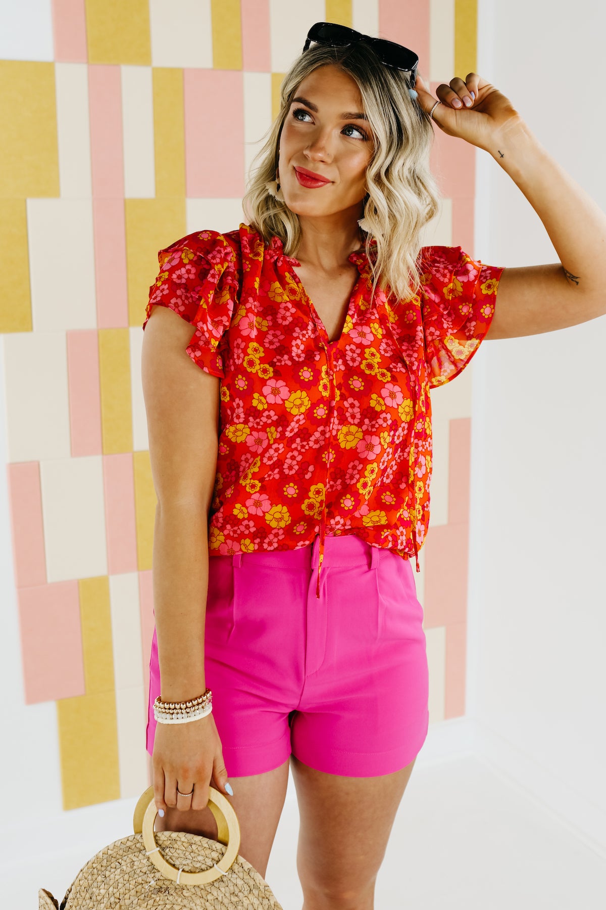 The Elle Floral Ruffle Tie Neck Blouse - FINAL SALE