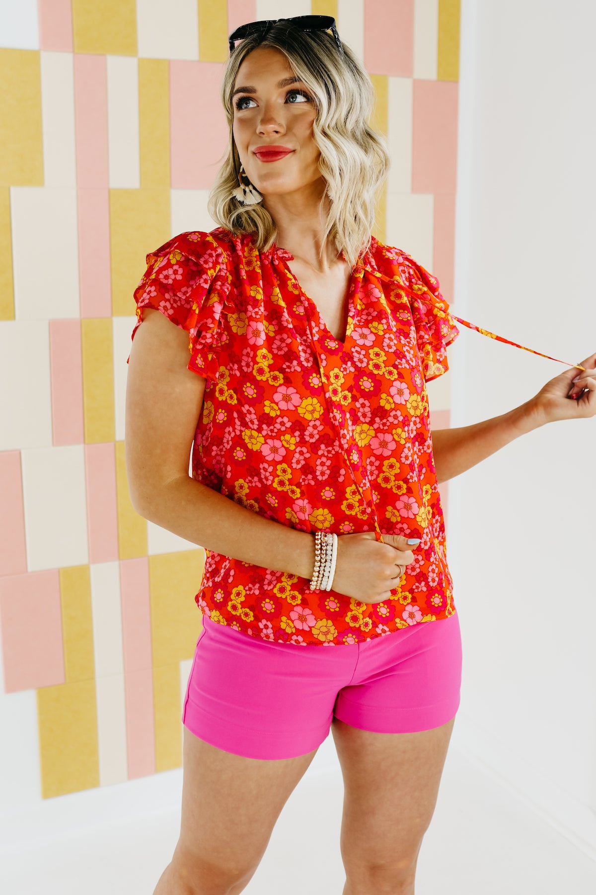 The Elle Floral Ruffle Tie Neck Blouse - FINAL SALE