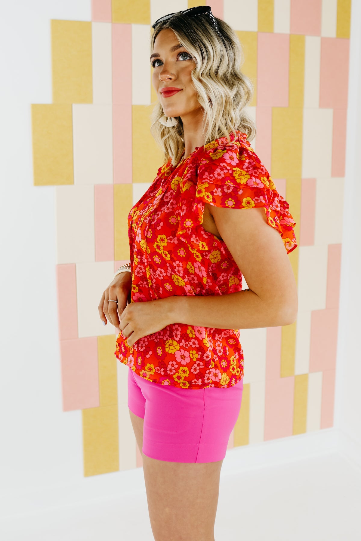 The Elle Floral Ruffle Tie Neck Blouse - FINAL SALE