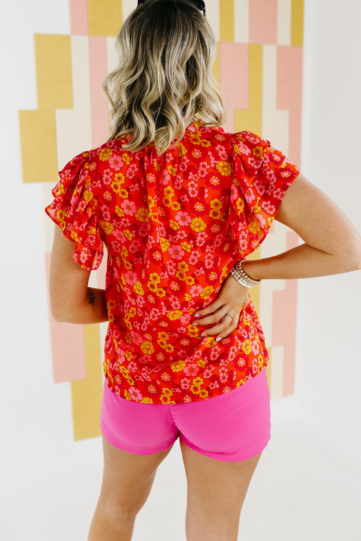 The Elle Floral Ruffle Tie Neck Blouse - FINAL SALE