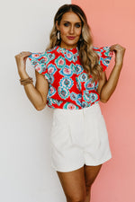 The Kimmy Mixed Print Ruffle Sleeve Top - FINAL SALE