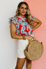 The Kimmy Mixed Print Ruffle Sleeve Top - FINAL SALE