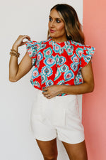 The Kimmy Mixed Print Ruffle Sleeve Top - FINAL SALE