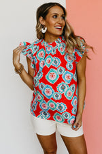 The Kimmy Mixed Print Ruffle Sleeve Top - FINAL SALE