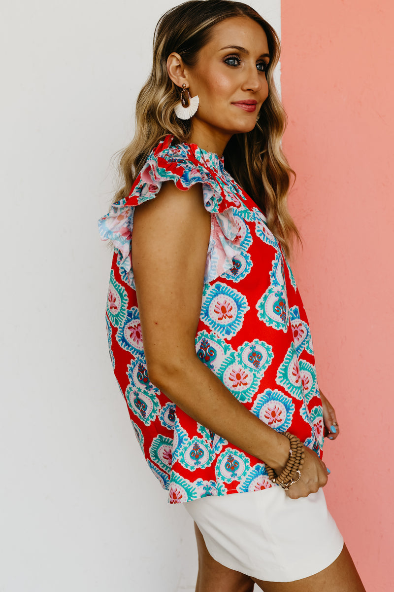 The Kimmy Mixed Print Ruffle Sleeve Top - FINAL SALE