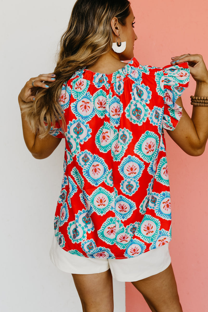 The Kimmy Mixed Print Ruffle Sleeve Top - FINAL SALE