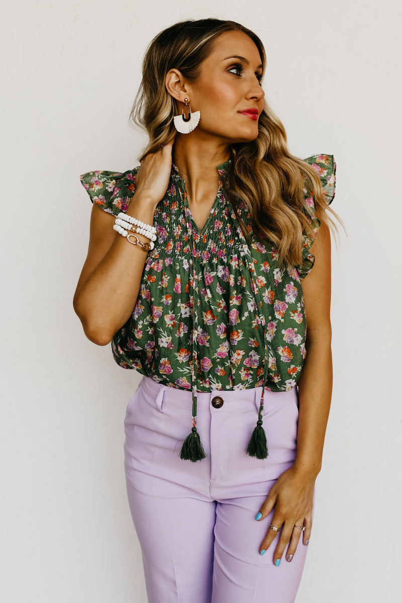 The Carly Tassel Floral Tie Smocked Top - FINAL SALE