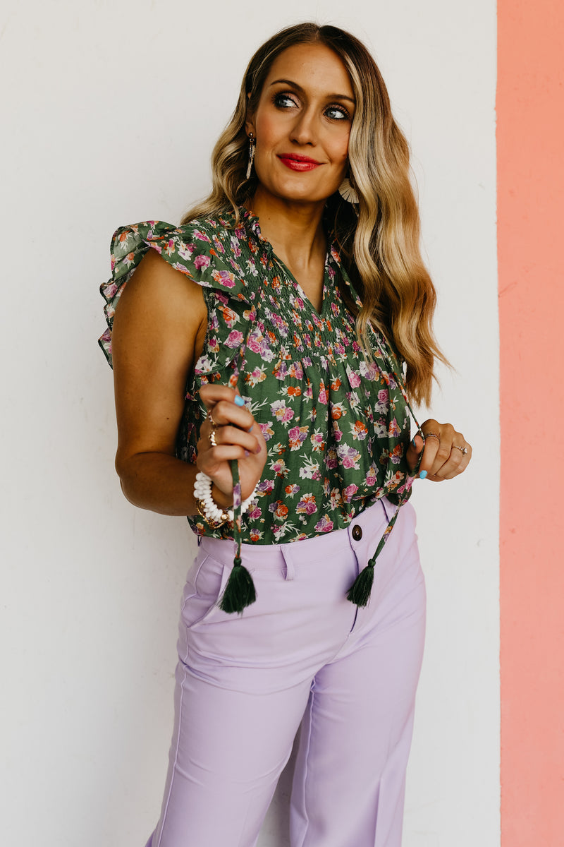 The Carly Tassel Floral Tie Smocked Top - FINAL SALE