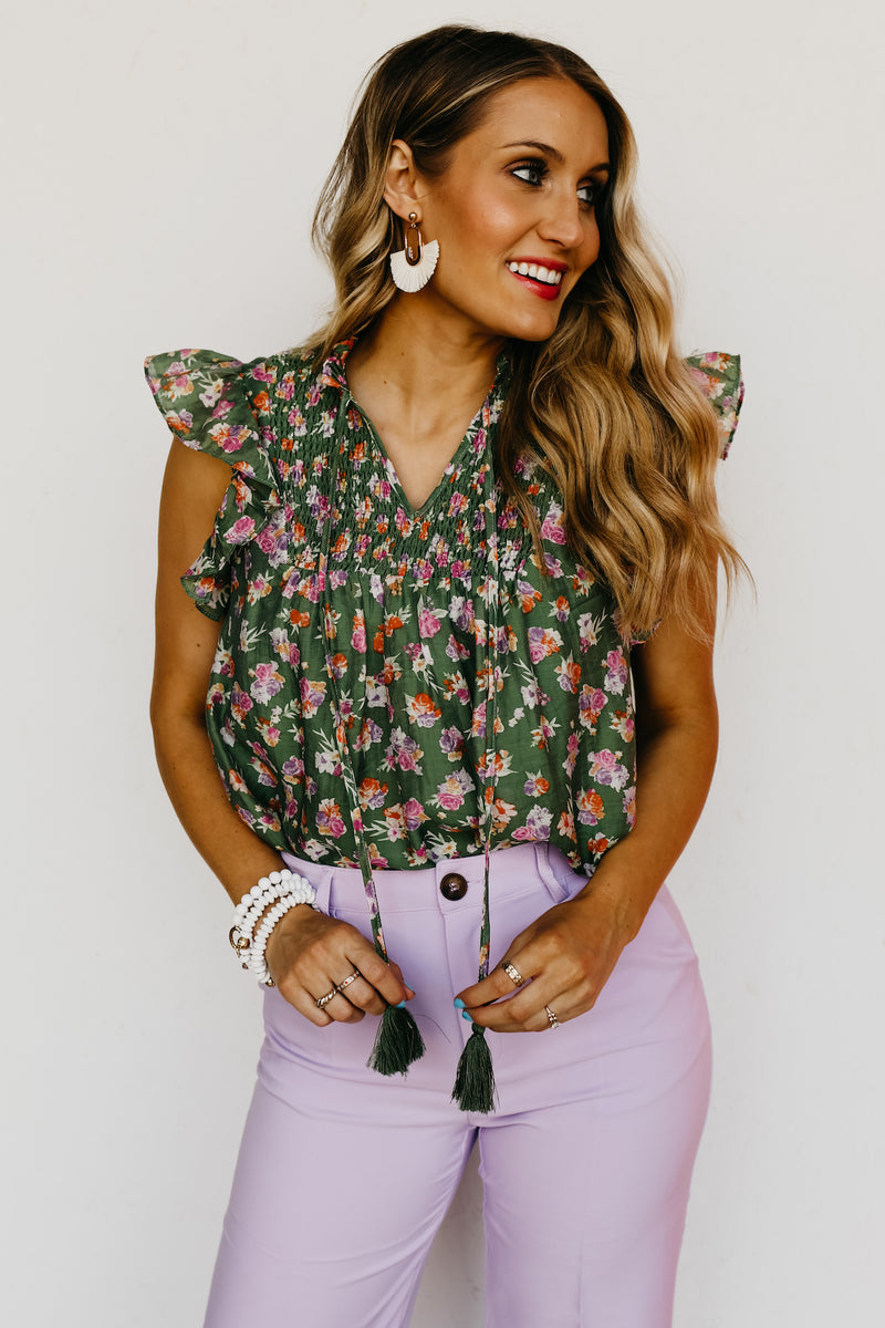 The Carly Tassel Floral Tie Smocked Top - FINAL SALE