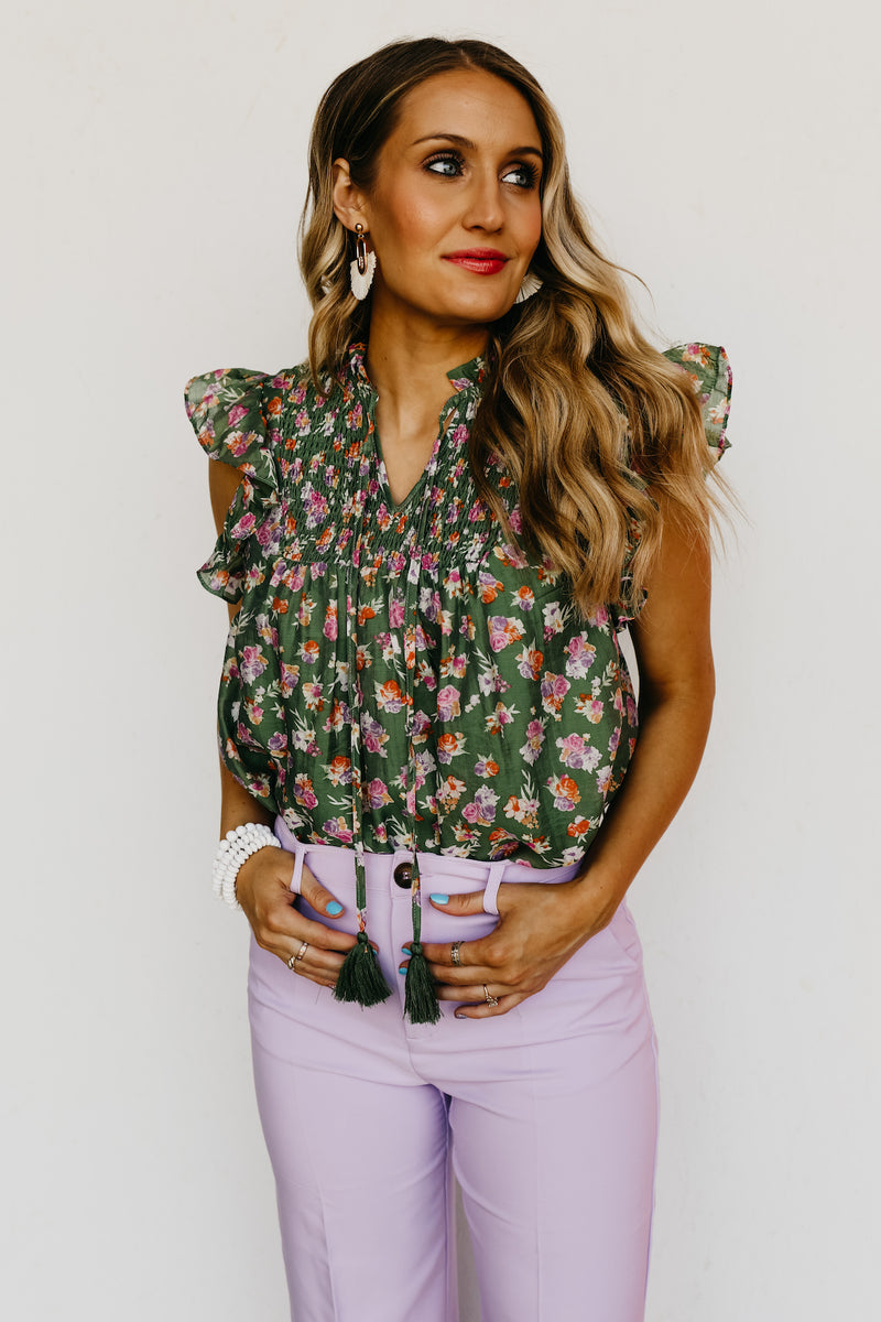 The Carly Tassel Floral Tie Smocked Top - FINAL SALE