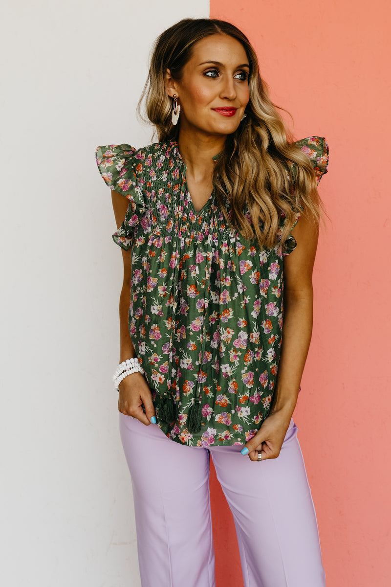 The Carly Tassel Floral Tie Smocked Top - FINAL SALE