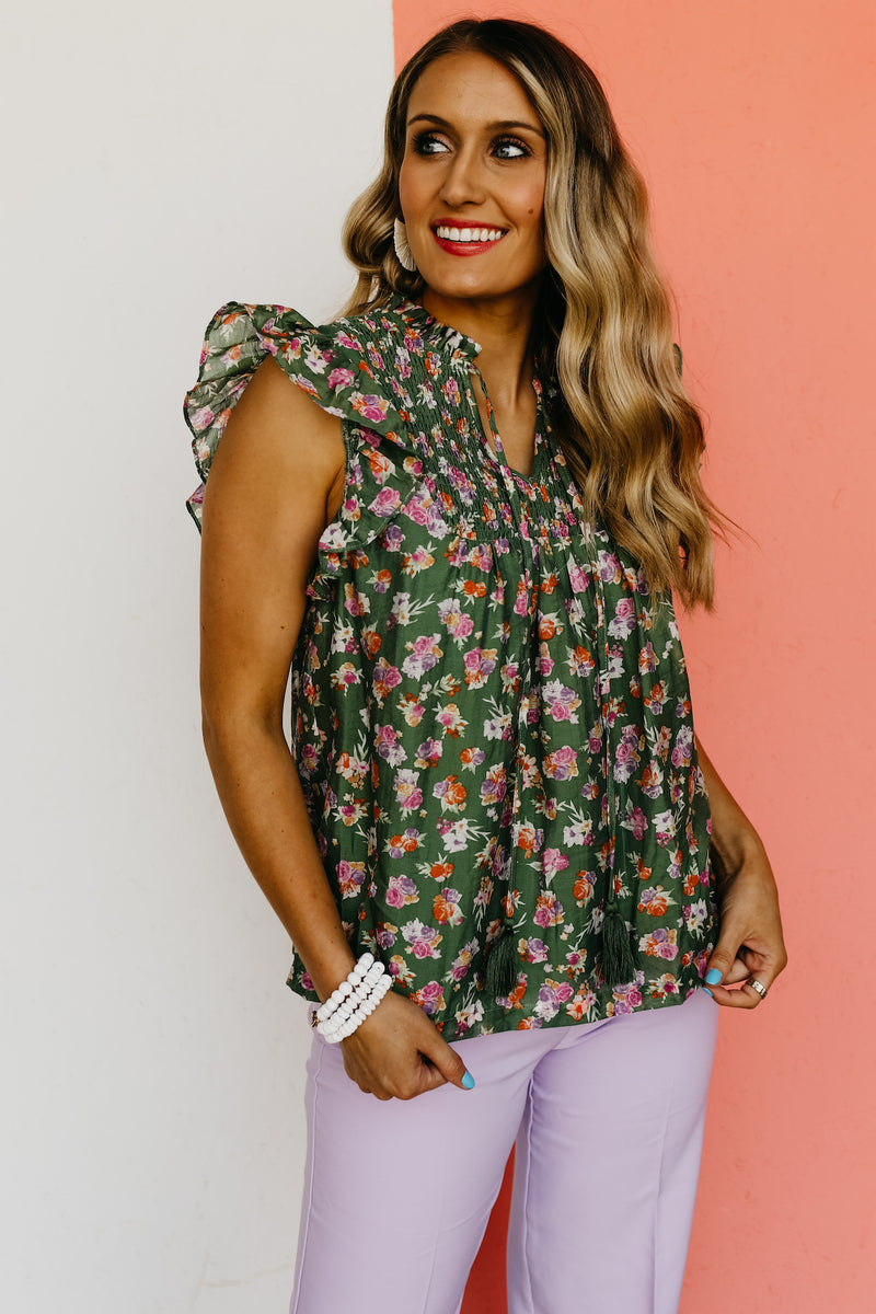 The Carly Tassel Floral Tie Smocked Top - FINAL SALE