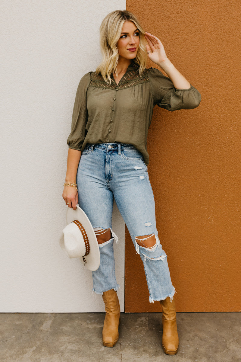 The Titus Split Neck Eyelet Top