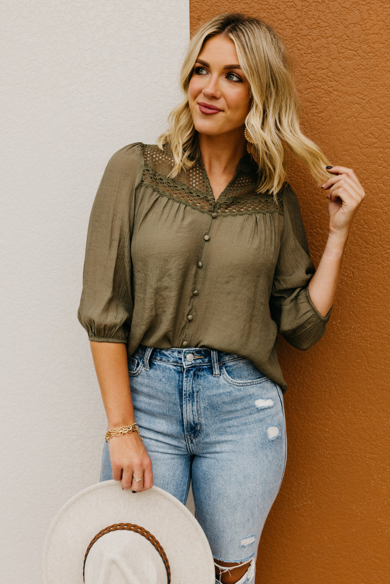 The Titus Split Neck Eyelet Top
